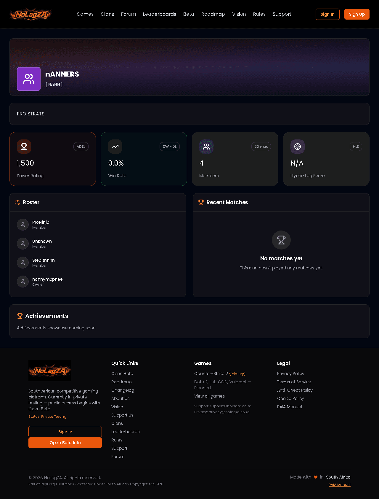 Public clan profile on NoLagZA